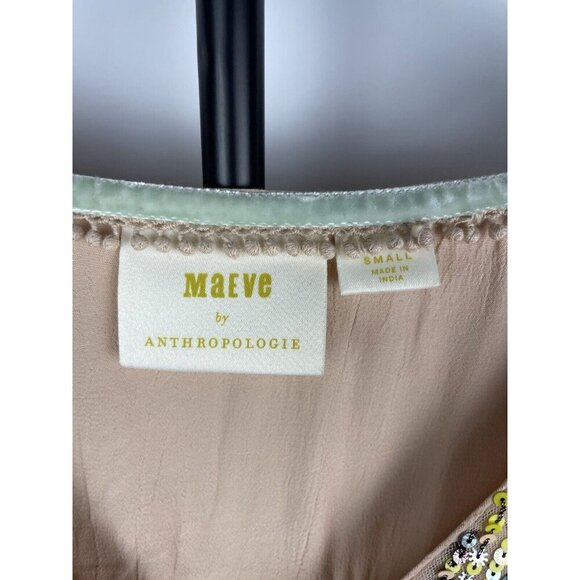 Maeve Anthropologie Cream Kristie Long Balloon Sleeve Sequin Peasant Blouse S - Picture 7 of 9